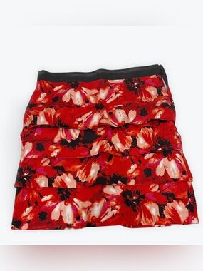 Red Floral Tiered Women's Stretch Skirt Larry Levine Stretch Size 6